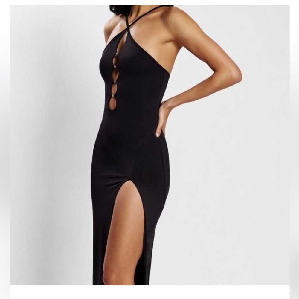 Meshki Ally Beaded Maxi Halter Black
